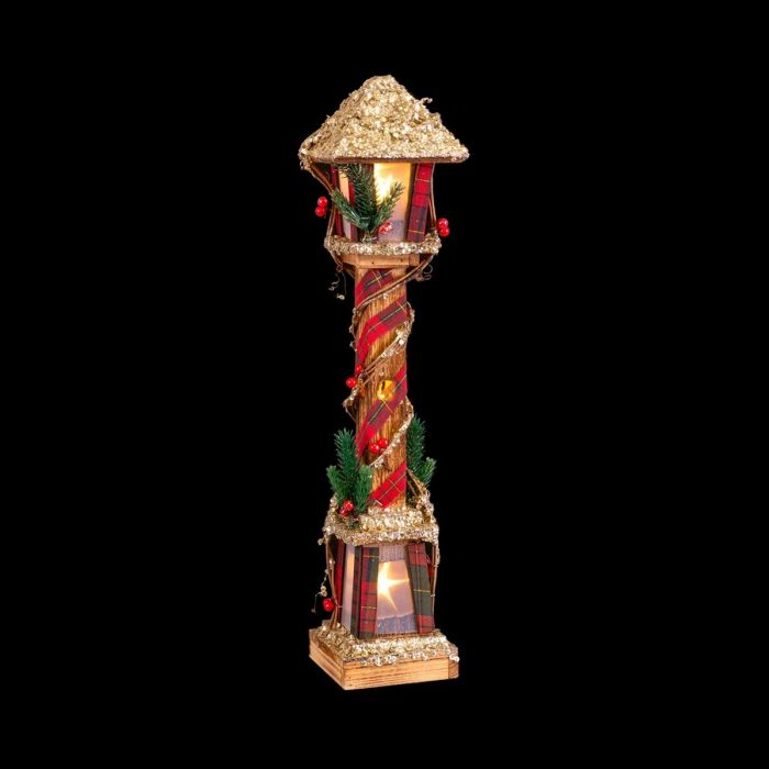 Adorno Navideño Multicolor Dorado Madera Plástico Tejido Farol 13 x 13 x 60 cm 2