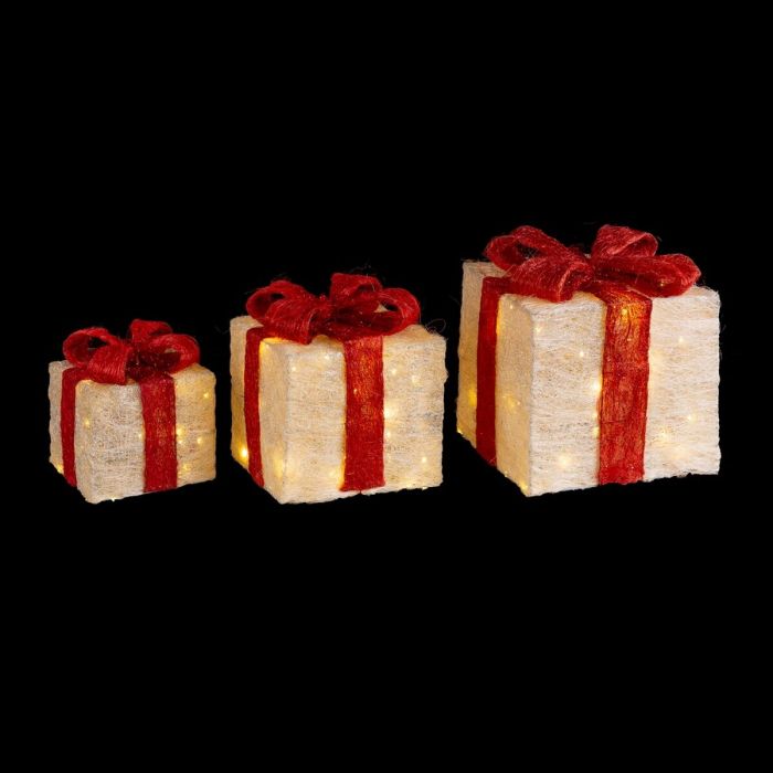 Adorno Navideño Blanco Rojo Metal Fibra Caja De Regalo 25 x 25 x 31 cm (3 Unidades) 2