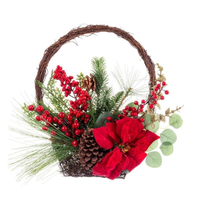 Adorno Navideño Rojo Multicolor Ratán Plástico Piñas Cesta 43,18 cm 3