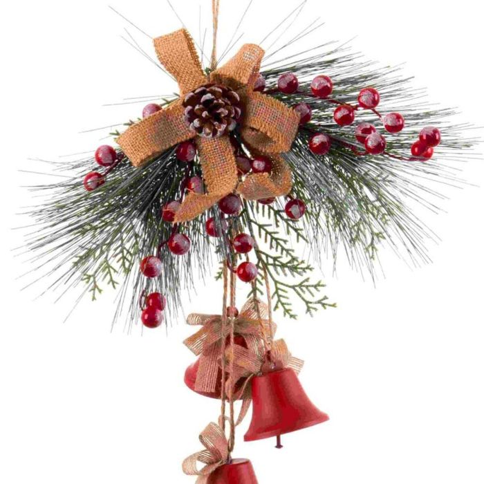 Adorno Navideño Rojo Multicolor Metal Plástico Fibra Campanas 36 x 6,5 x 42 cm 2