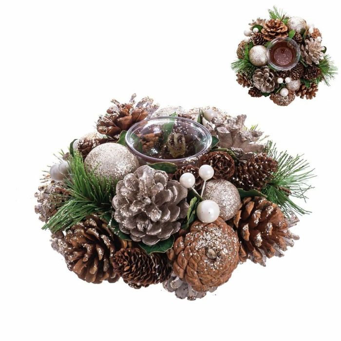 Portavelas Navideño Dorado Natural Plástico Foam 19 x 19 x 9 cm 2