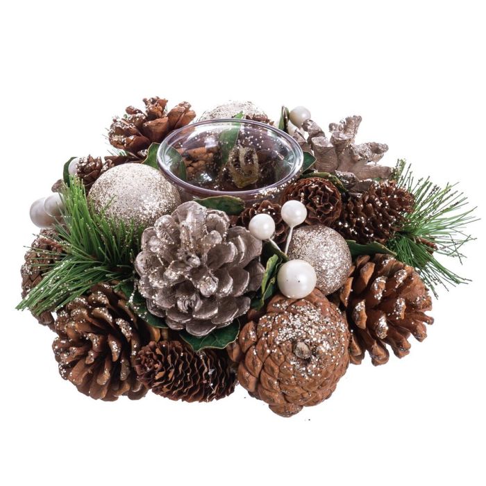 Portavelas Navideño Dorado Natural Plástico Foam 19 x 19 x 9 cm 4