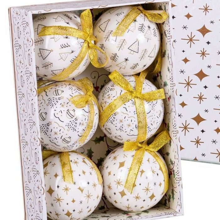 Bolas de Navidad Blanco Dorado Papel Polyfoam 7,5 x 7,5 x 7,5 cm (6 Unidades) 2