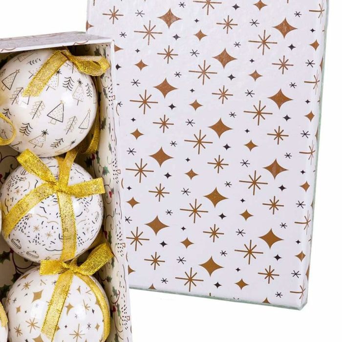 Bolas de Navidad Blanco Dorado Papel Polyfoam 7,5 x 7,5 x 7,5 cm (6 Unidades) 1