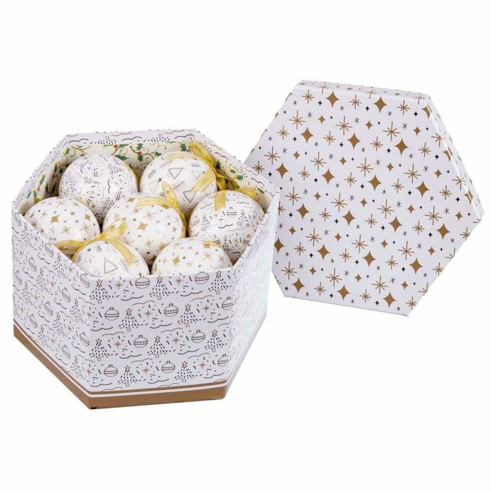 Bolas de Navidad Blanco Dorado Papel Polyfoam 7,5 x 7,5 x 7,5 cm (14 Unidades) 2
