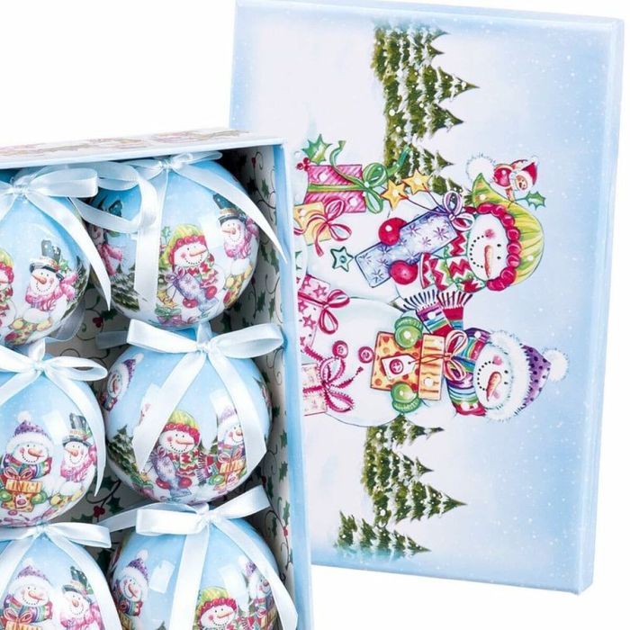 Bolas de Navidad Multicolor Polyfoam Muñeco de Nieve 7,5 x 7,5 x 7,5 cm (6 Unidades) 1