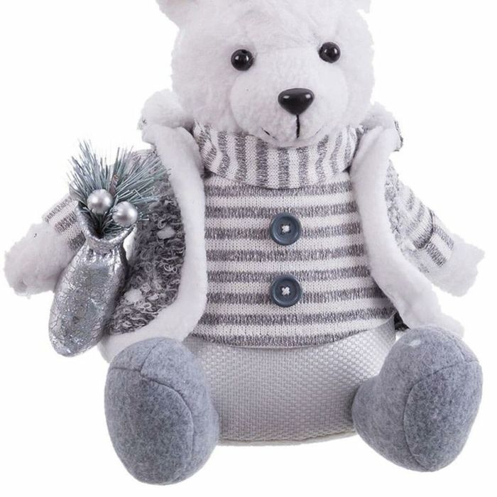 Adorno Navideño Blanco Gris Arena Tejido Oso polar 10 x 13 x 28 cm 1