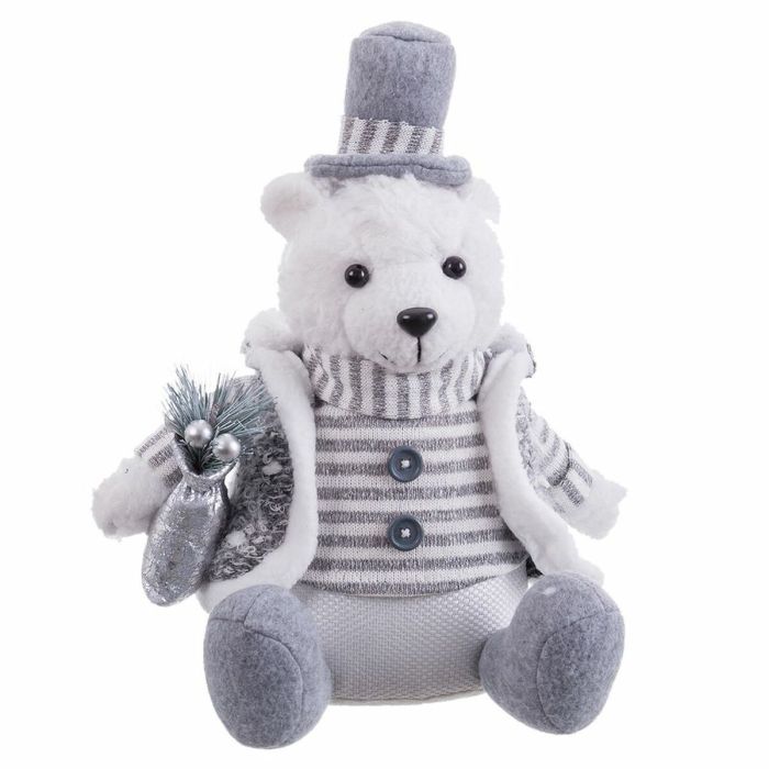 Adorno Navideño Blanco Gris Arena Tejido Oso polar 10 x 13 x 28 cm