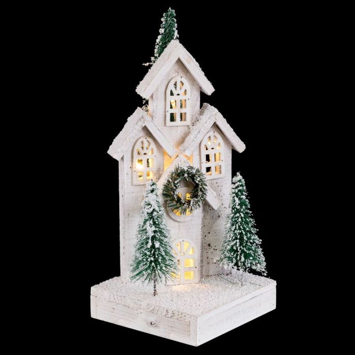 Adorno Navideño Blanco Verde Madera Plástico Pueblo 16 x 16 x 38 cm 1