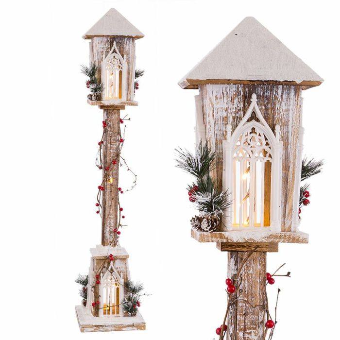 Adorno Navideño Blanco Verde Natural Madera Plástico Farol 21 x 21 x 100 cm 2