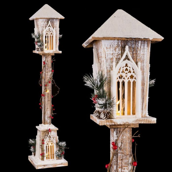 Adorno Navideño Blanco Verde Natural Madera Plástico Farol 21 x 21 x 100 cm 1