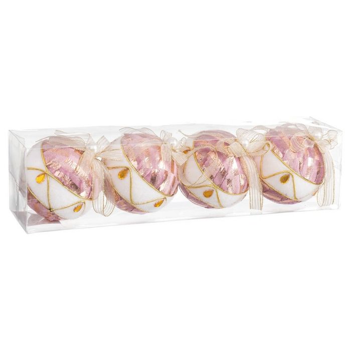 Bolas de Navidad Blanco Rosa Polyfoam Tejido 8 x 8 x 8 cm (4 Unidades) 1