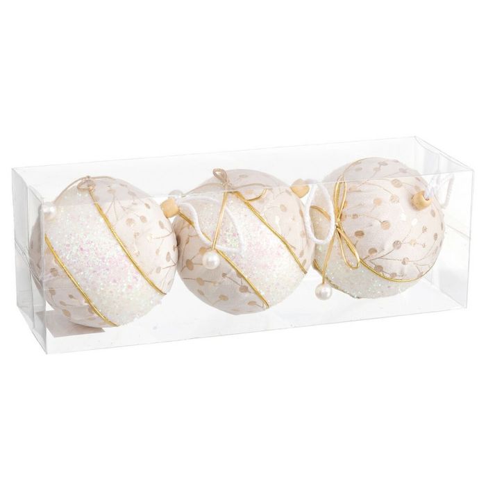 Bolas de Navidad Blanco Dorado Polyfoam Tejido Lazo 10 x 10 x 10 cm (3 Unidades) 1