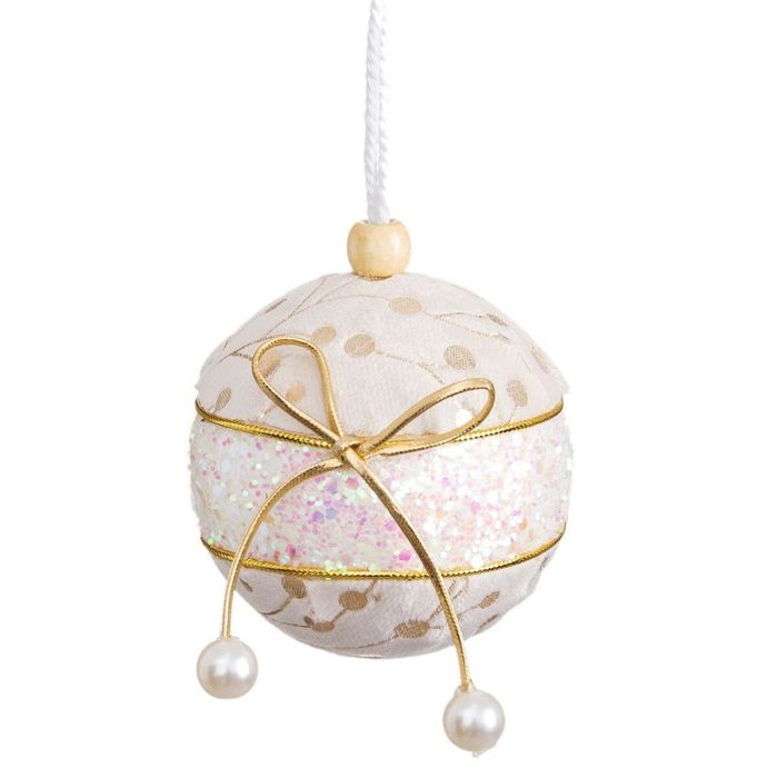 Bolas de Navidad Blanco Dorado Polyfoam Tejido Lazo 6 x 6 x 6 cm (6 Unidades)