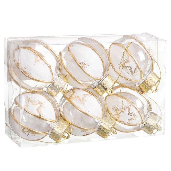 Bolas de Navidad Blanco Transparente Dorado Plástico Tejido Estrellas 6 x 6 x 6 cm (6 Unidades) 1