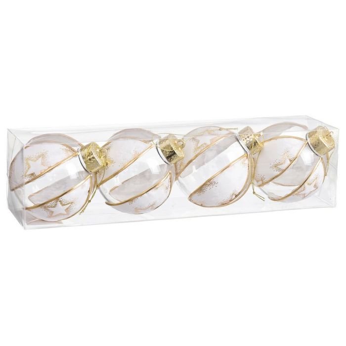 Bolas de Navidad Blanco Transparente Dorado Plástico Tejido Estrellas 8 x 8 x 8 cm (4 Unidades) 1