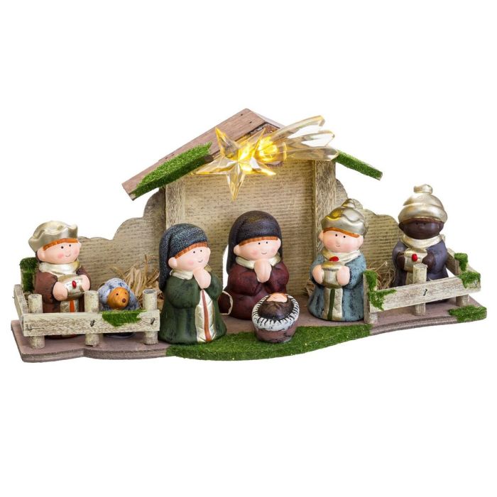 Belén de Navidad Multicolor Cerámica Madera MDF 33 x 10,5 x 17 cm (7 Piezas)