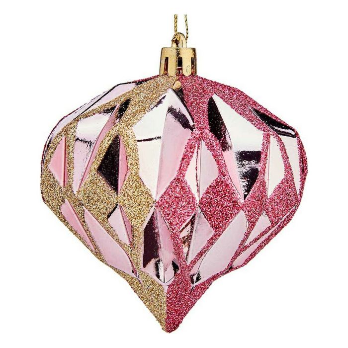 Bolas de Navidad Diamante Ø 8 cm 6 Unidades Rosa Dorado Plástico