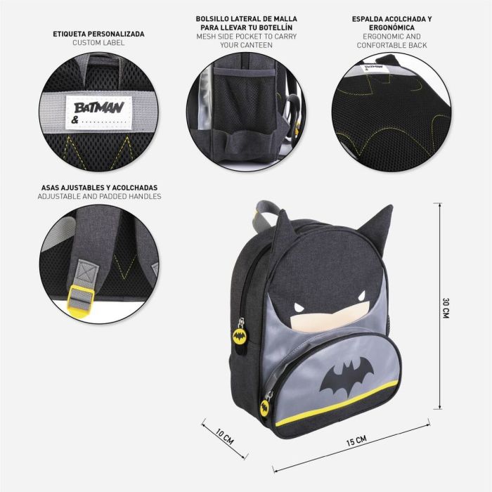 Mochila Escolar Batman Negro (10 x 15,5 x 30 cm) (15,5 x 30 x 10 cm) 5