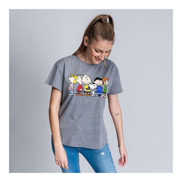 Camiseta de Manga Corta Mujer Snoopy Gris Gris oscuro 3