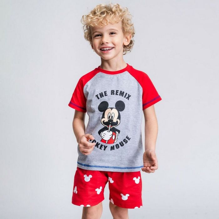 Pijama de Verano Mickey Mouse Rojo Gris 3