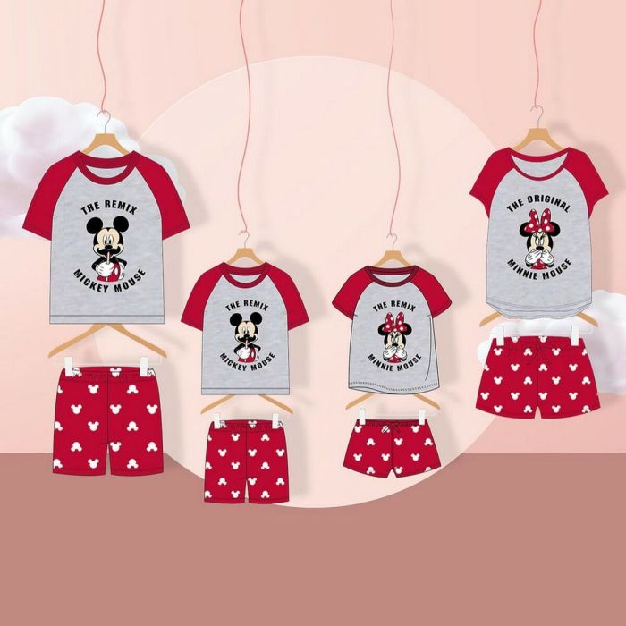 Pijama de Verano Mickey Mouse Rojo (Adultos) Hombre Gris 7