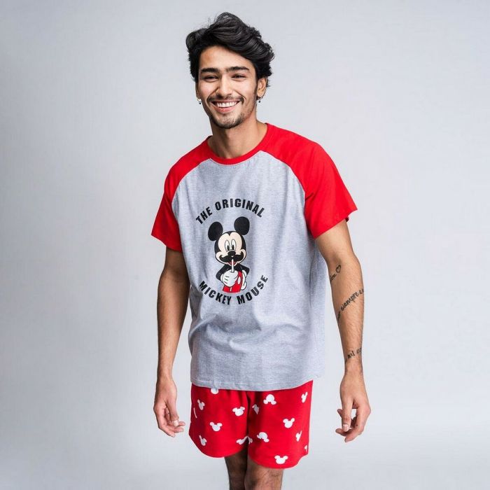 Pijama de Verano Mickey Mouse Rojo (Adultos) Hombre Gris 4