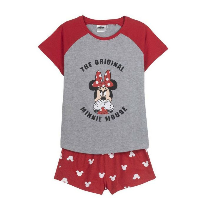 Pijama de Verano Minnie Mouse Rojo Mujer Gris