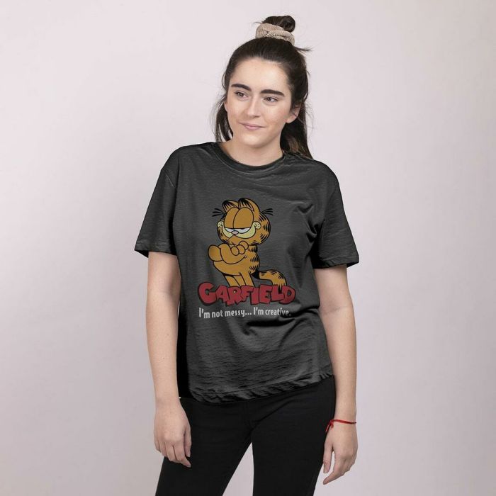 Camiseta de Manga Corta Mujer Garfield Negro 3