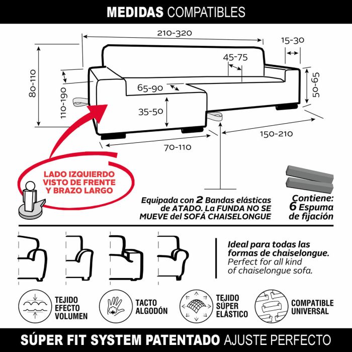 Funda para chaise longue de brazo largo izquierdo Sofaskins NIAGARA 210 - 340 cm 161