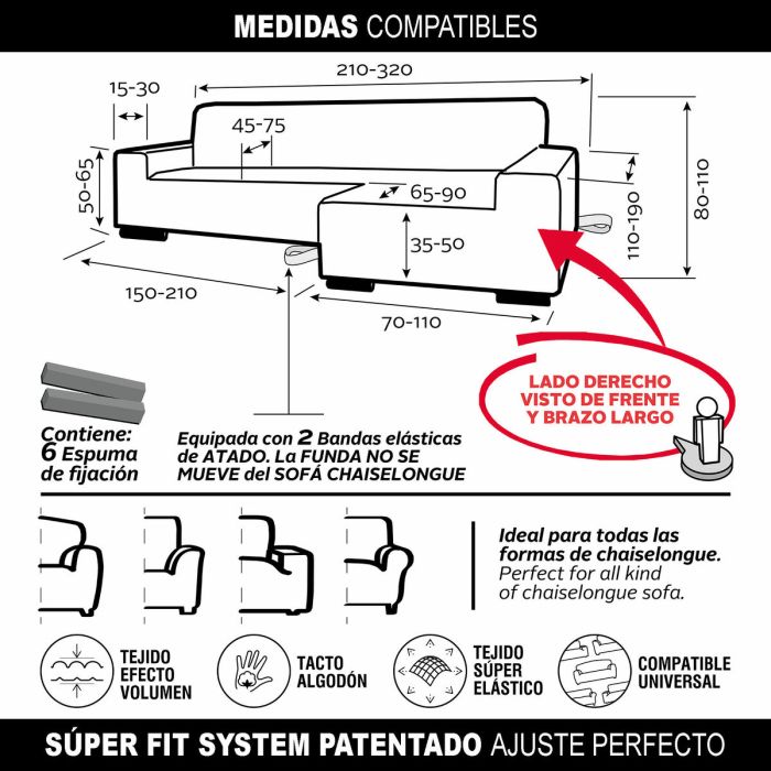 Funda para chaise longue de brazo largo derecho Sofaskins NIAGARA 210 - 340 cm 154