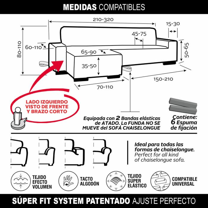 Funda para chaise longue de brazo corto izquierdo Sofaskins NIAGARA 210 - 340 cm 160