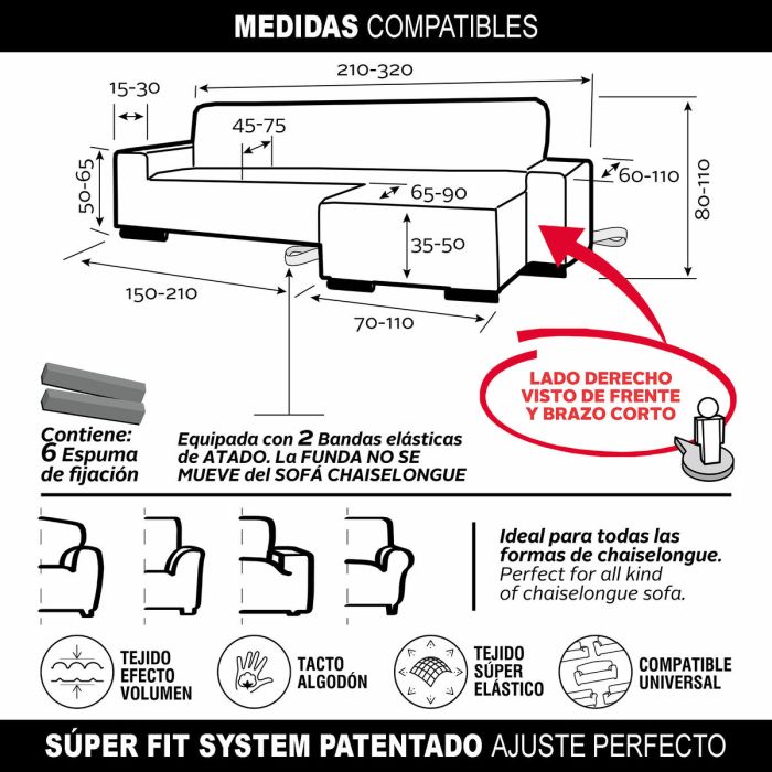 Funda para chaise longue de brazo corto derecho Sofaskins NIAGARA 210 - 340 cm 160