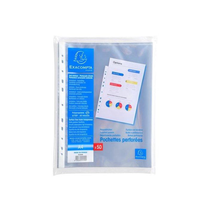 Funda Multitaladro Exacompta Pp 100Μ A4 16 Tal. Paquete De 50 (Set de 20)