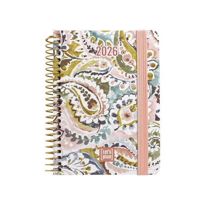 Agenda Anual (2026) Grafoplas Design Espiral Tapa Extra Con Goma A6 170X145 D/P Paisley