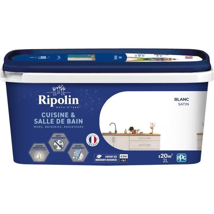 Pintura paredes, carpintería, techos, radiadores - RIPOLIN - Cocina y baño - 2 L - Blanco