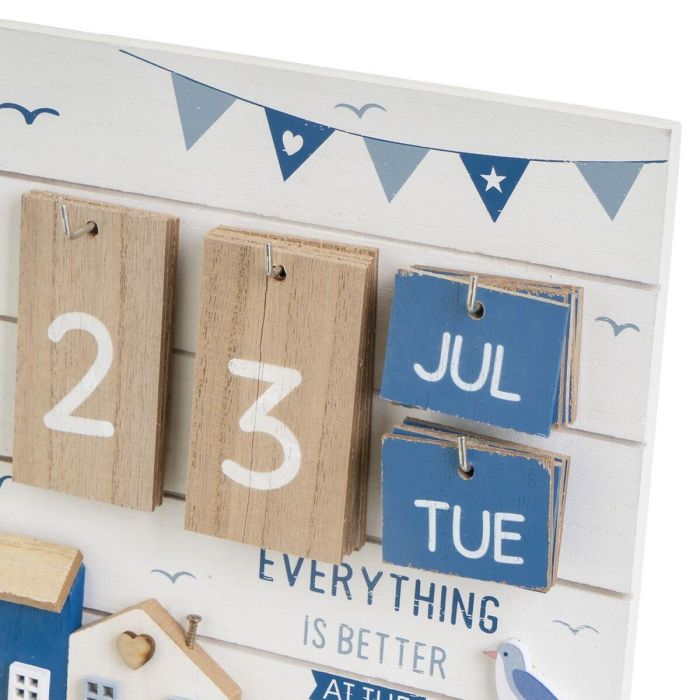 Calendario de Sobremesa Azul Blanco Natural Madera MDF 22 x 7 x 22 cm 2