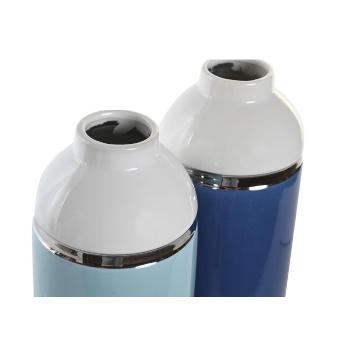 DKD Home Decor Jarrón Atlantico Gres Esmaltado Azul Marino, Azul Celeste y Blanco, 25 x 12.5 x 12.5 cm (Set de 2) 2
