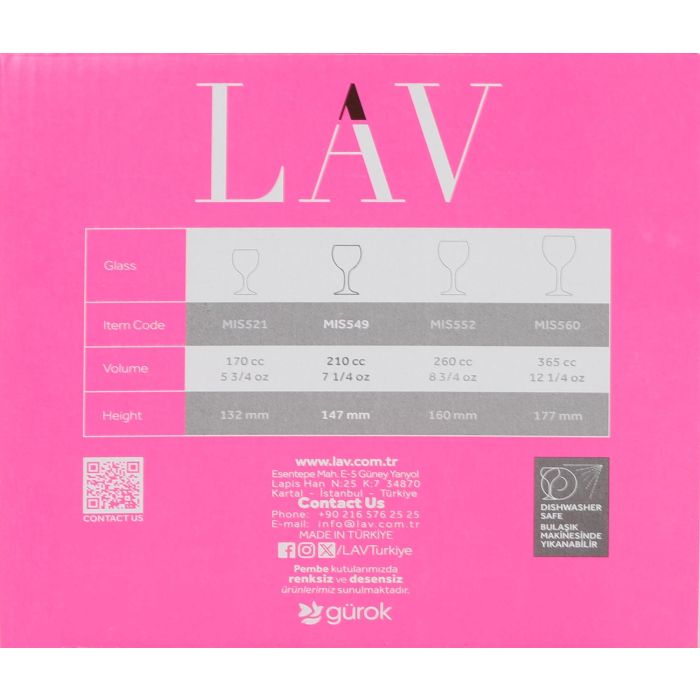 Lav Set de 6 Copas de Vino Tinto Colección Misket 210 ml (4 Cajas) 3