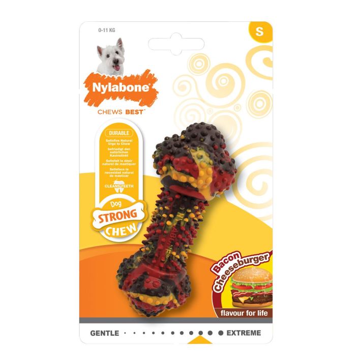 Nylabone Juguete Masticable Strong Chew para Perros Masticadores Fuertes Sabor Bacon y Queso Hamburguesa sin Calorías Talla S 0 Nylabone Juguete Masticable Strong Chew para Perros Masticadores Fuertes Sabor Bacon y Queso Hamburguesa sin Calorías Talla S 0