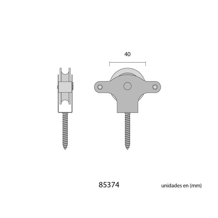 Pack 2 unid. polea nylon 40mm tirafondo edm 2