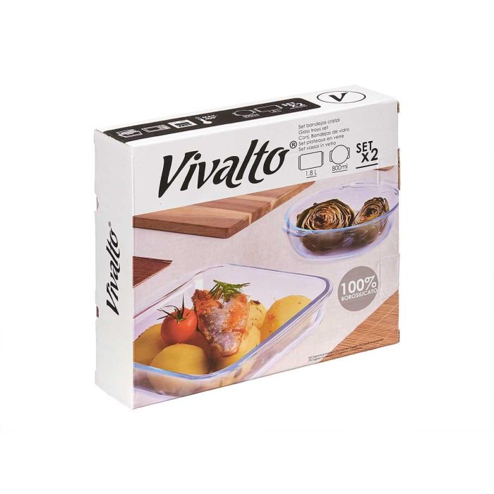 Set 2 Bandejas Borosilicato 800 1800Ml Vivalto 25X6CM (6 Unidades) 2 Set 2 Bandejas Borosilicato 800 1800Ml Vivalto 25X6CM (6 Unidades) 2