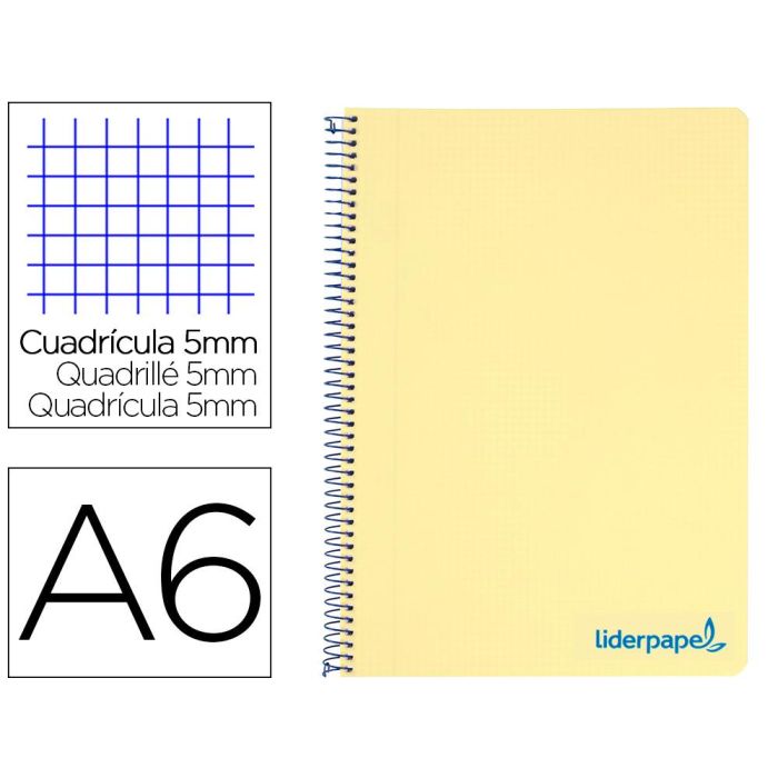 Cuaderno Espiral Liderpapel A6 Micro Wonder Tapa Plastico 120H 90 gr Cuadro 5 mm 4 Bandas Color Amarillo