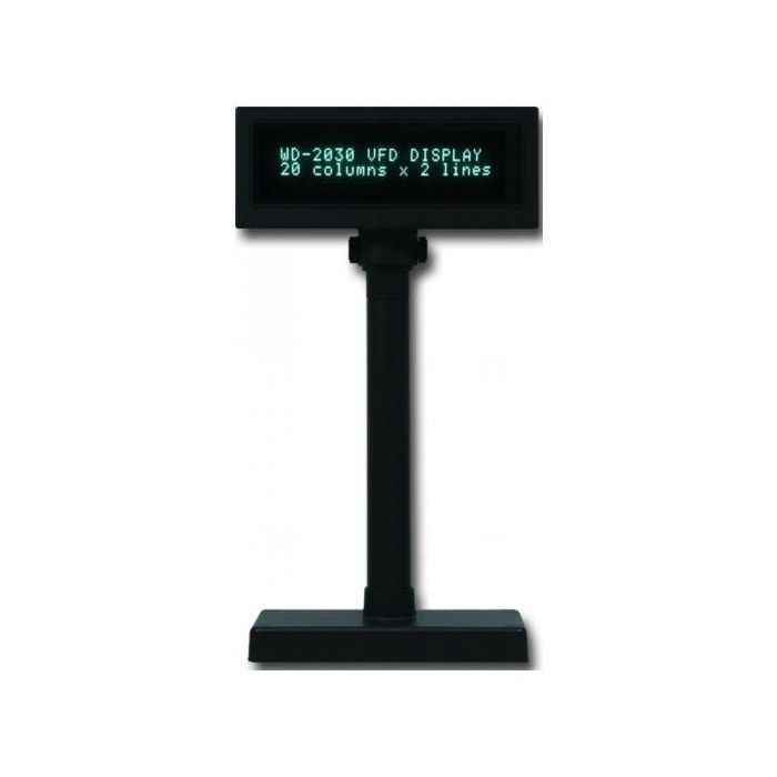 Capture Pantalla Cliente VFD 2 Líneas RS-232 WD-2030 Negra, Compacta, Ángulo Ajustable para Punto de Venta