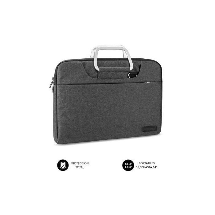Subblim SUB-LS-1BS0002 Maletín Funda Business para Portátil 13.3-14 Pulgadas Gris, Acolchado, Asas Retráctiles, Correa Hombro, Adaptable Trolley