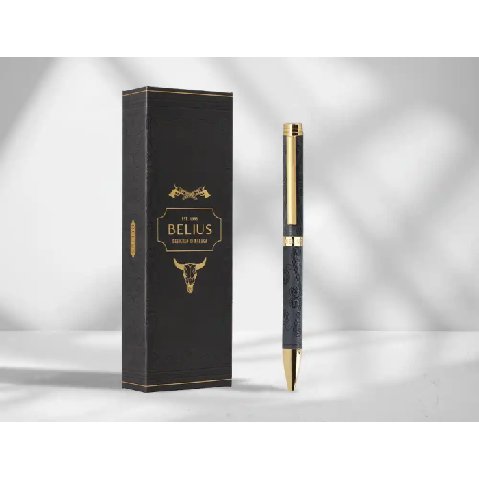 Belius Wild West Bolígrafo Aluminio Negro Dorado Tinta Azul Caja Diseño 9