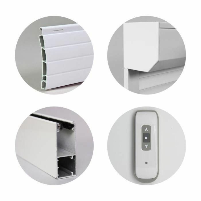 Persiana enrollable de PVC doble pared motorizada radioeléctrica 1.55 x 1.2 m Blanca, con cajuela y correderas de aluminio termolacado 2 Persiana enrollable de PVC doble pared motorizada radioeléctrica 1.55 x 1.2 m Blanca, con cajuela y correderas de aluminio termolacado 2