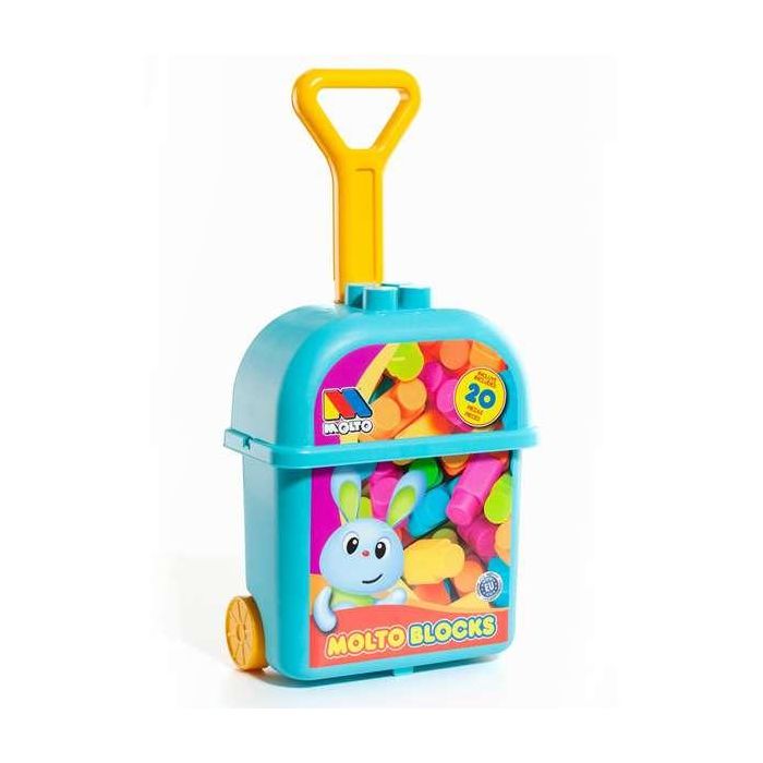 Carrito maleta trolley azul con 20 bloques.