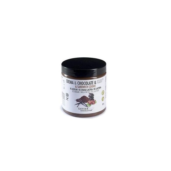 XAVIERMOR Crema de Chocolate Negro con Avellanas y Cookies, Vegana y Sin Azúcar 250g