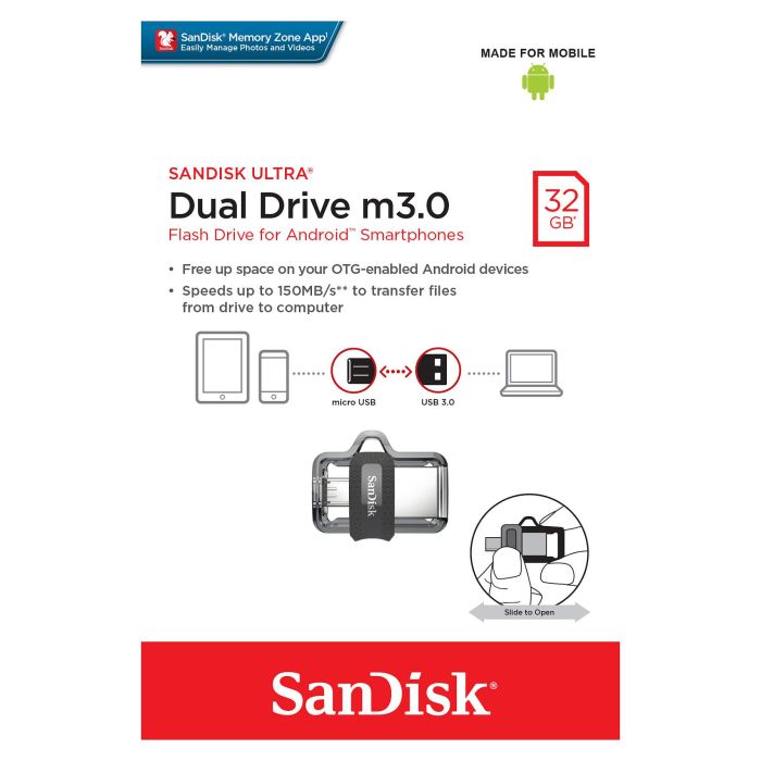 SanDisk Pendrive 32GB Dual m3.0 Ultra USB 3.0/ MicroUSB SDDD3-032G-G46 3
